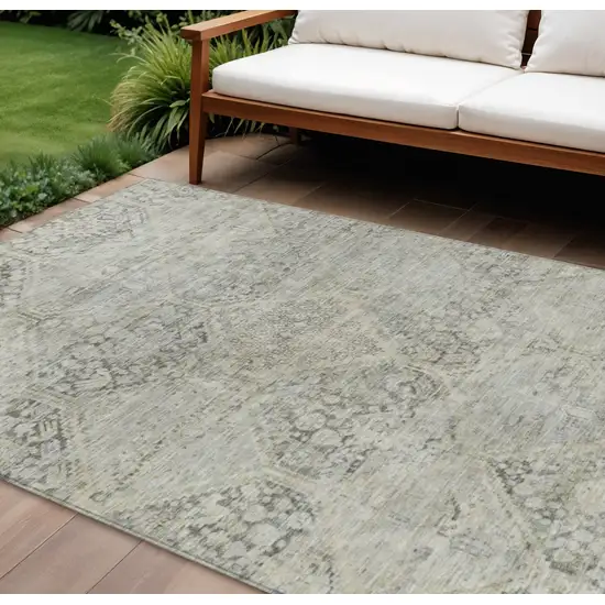 Pewter And Silver Geometric Washable Indoor Outdoor Area Rug Photo 2