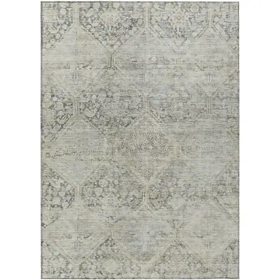 Pewter And Silver Geometric Washable Indoor Outdoor Area Rug Photo 1
