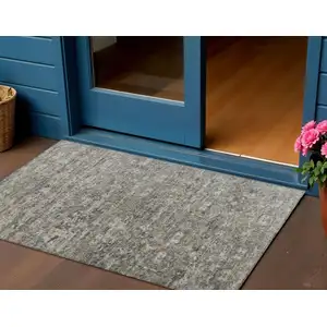 Photo of Pewter And Silver Ikat Washable Indoor Outdoor Area Rug