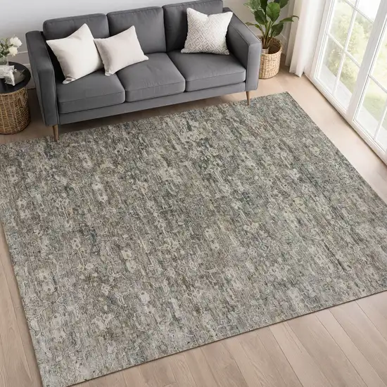 Pewter And Silver Ikat Washable Indoor Outdoor Area Rug Photo 8