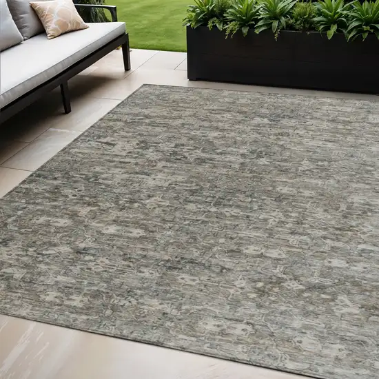 Pewter And Silver Ikat Washable Indoor Outdoor Area Rug Photo 1