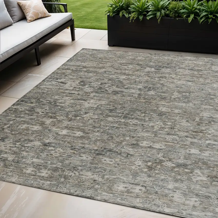 Pewter And Silver Ikat Washable Indoor Outdoor Area Rug Photo 1