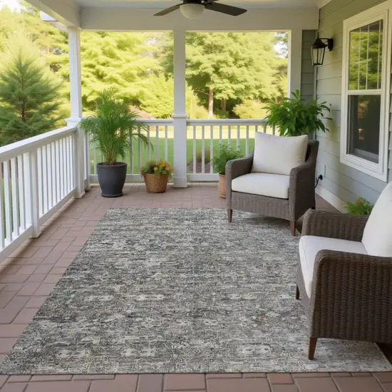 Pewter And Silver Ikat Washable Indoor Outdoor Area Rug Photo 9