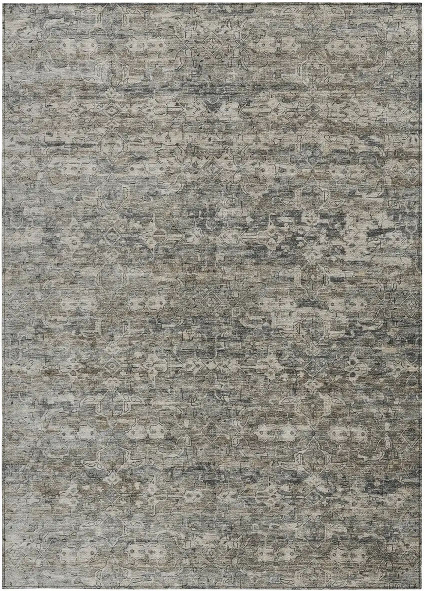 Pewter And Silver Ikat Washable Indoor Outdoor Area Rug Photo 4