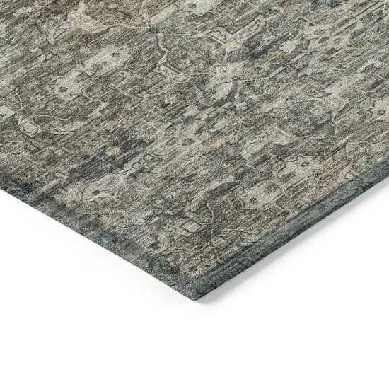 Pewter And Silver Ikat Washable Indoor Outdoor Area Rug Photo 6