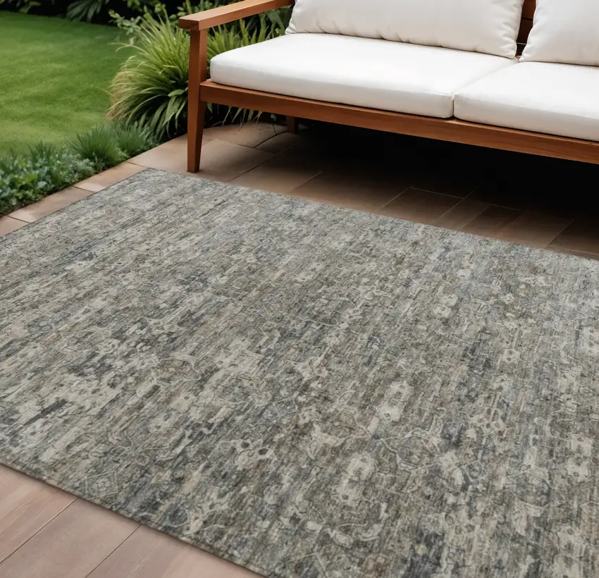 Pewter And Silver Ikat Washable Indoor Outdoor Area Rug Photo 1