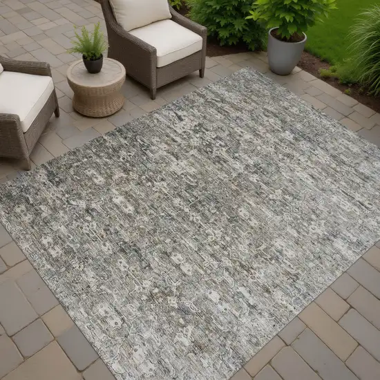 Pewter And Silver Ikat Washable Indoor Outdoor Area Rug Photo 6