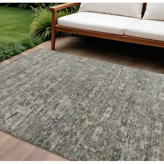 Pewter And Silver Ikat Washable Indoor Outdoor Area Rug Photo 1