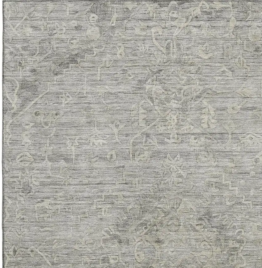 Pewter And Silver Medallion Washable Area Rug With UV Protection Photo 3