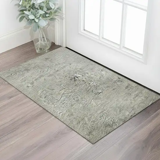 Pewter And Silver Medallion Washable Area Rug With UV Protection Photo 2