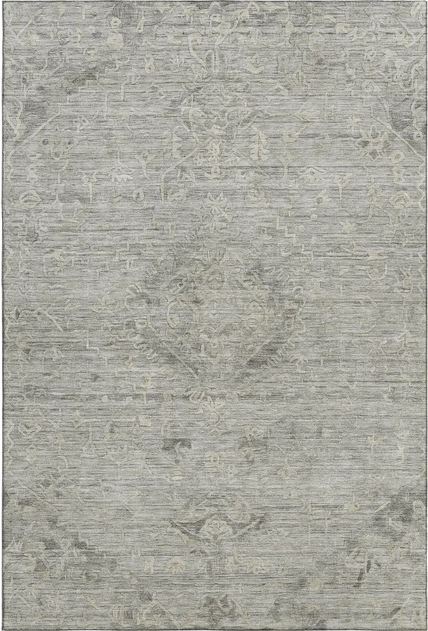Pewter And Silver Medallion Washable Area Rug With UV Protection Photo 4