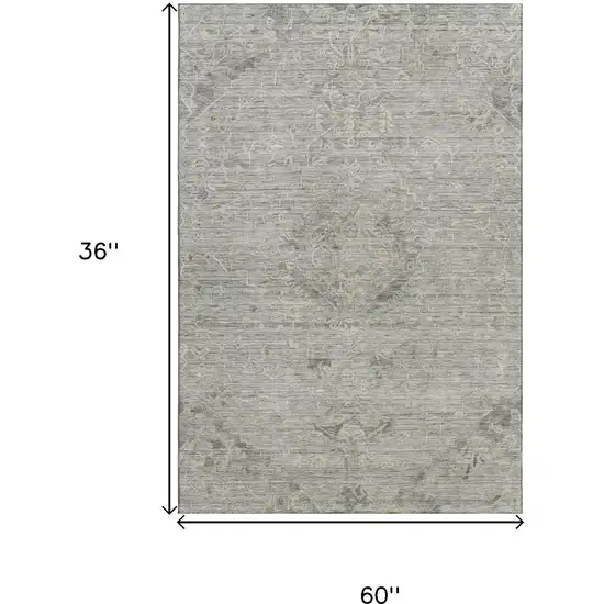 Pewter And Silver Medallion Washable Area Rug With UV Protection Photo 8