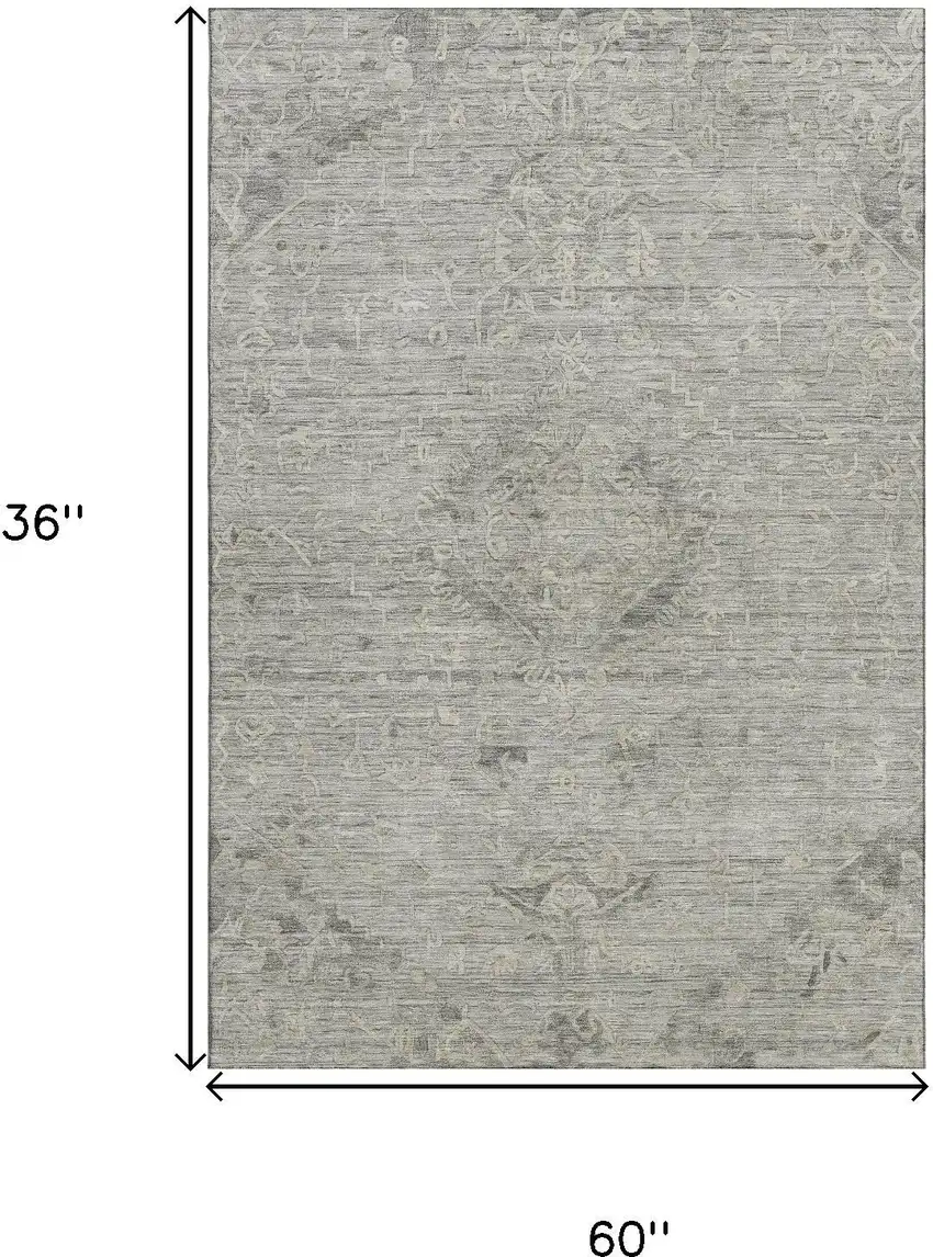 Pewter And Silver Medallion Washable Area Rug With UV Protection Photo 8