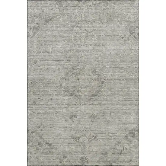 Pewter And Silver Medallion Washable Area Rug With UV Protection Photo 4