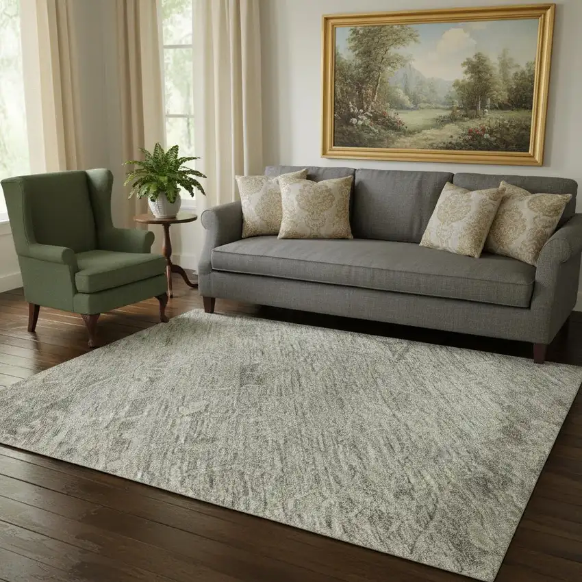 Pewter And Silver Medallion Washable Area Rug With UV Protection Photo 2