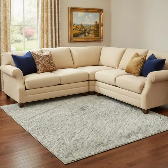 Pewter And Silver Medallion Washable Area Rug With UV Protection Photo 2