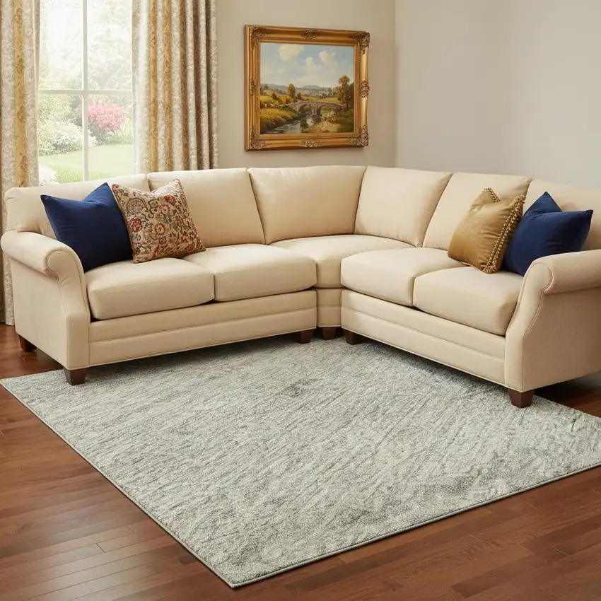 Pewter And Silver Medallion Washable Area Rug With UV Protection Photo 2