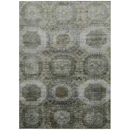 Pewter And Silver Medallion Washable Indoor Outdoor Area Rug Photo 3