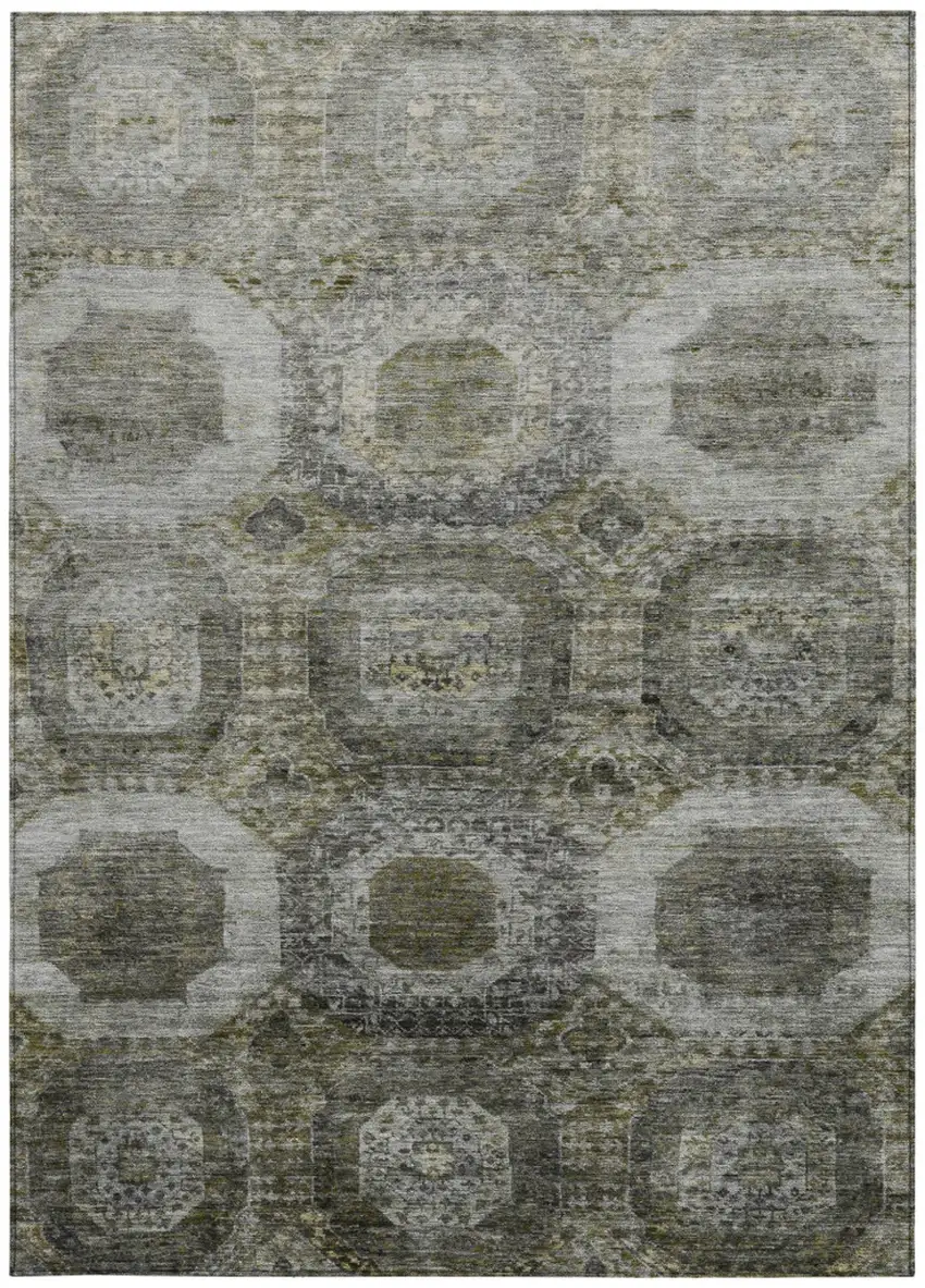 Pewter And Silver Medallion Washable Indoor Outdoor Area Rug Photo 3