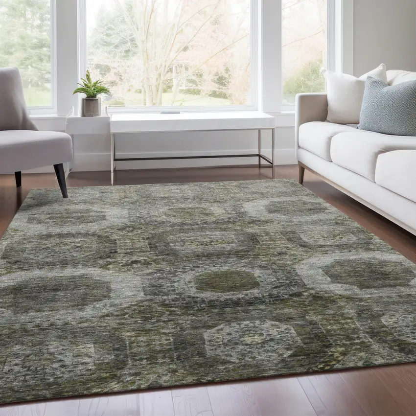 Pewter And Silver Medallion Washable Indoor Outdoor Area Rug Photo 7