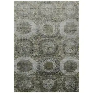 Photo of Pewter And Silver Medallion Washable Indoor Outdoor Area Rug