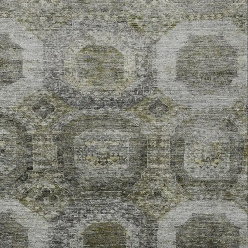 Pewter And Silver Medallion Washable Indoor Outdoor Area Rug Photo 4