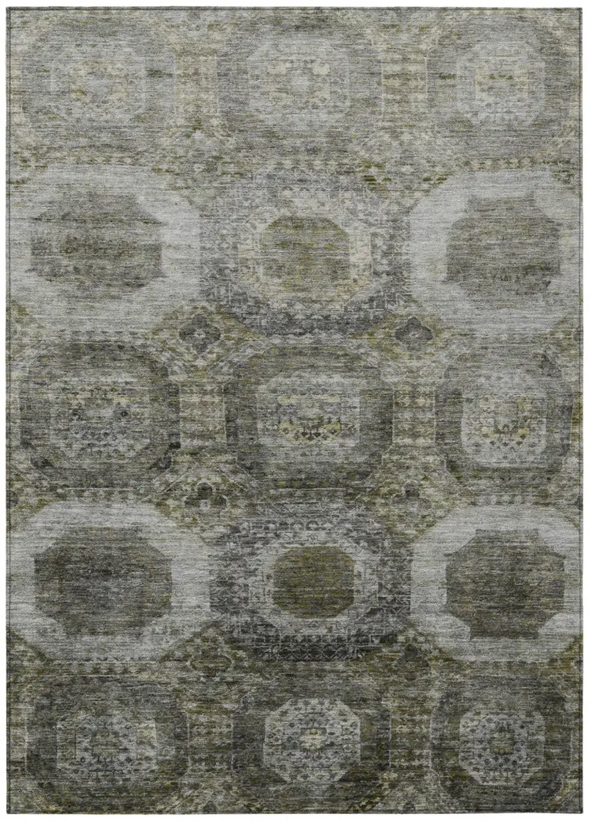 Pewter And Silver Medallion Washable Indoor Outdoor Area Rug Photo 1
