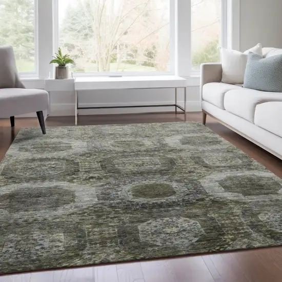 Pewter And Silver Medallion Washable Indoor Outdoor Area Rug Photo 7