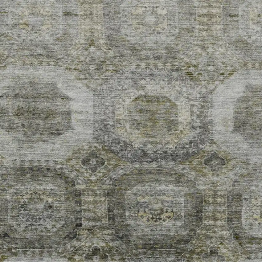 Pewter And Silver Medallion Washable Indoor Outdoor Area Rug Photo 4