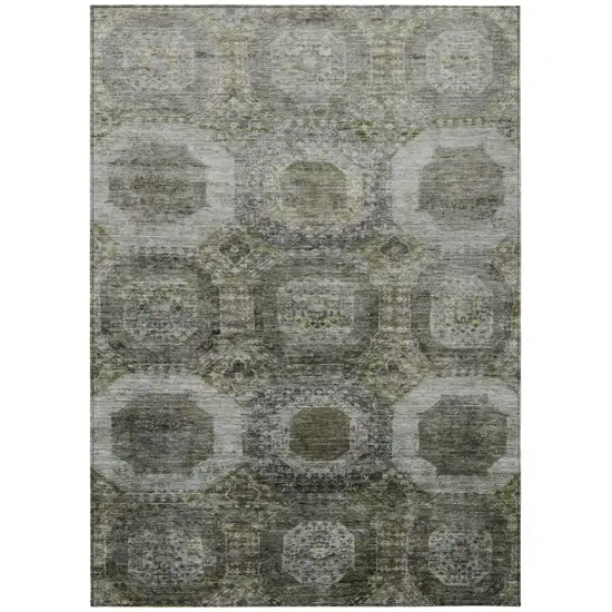 Pewter And Silver Medallion Washable Indoor Outdoor Area Rug Photo 1