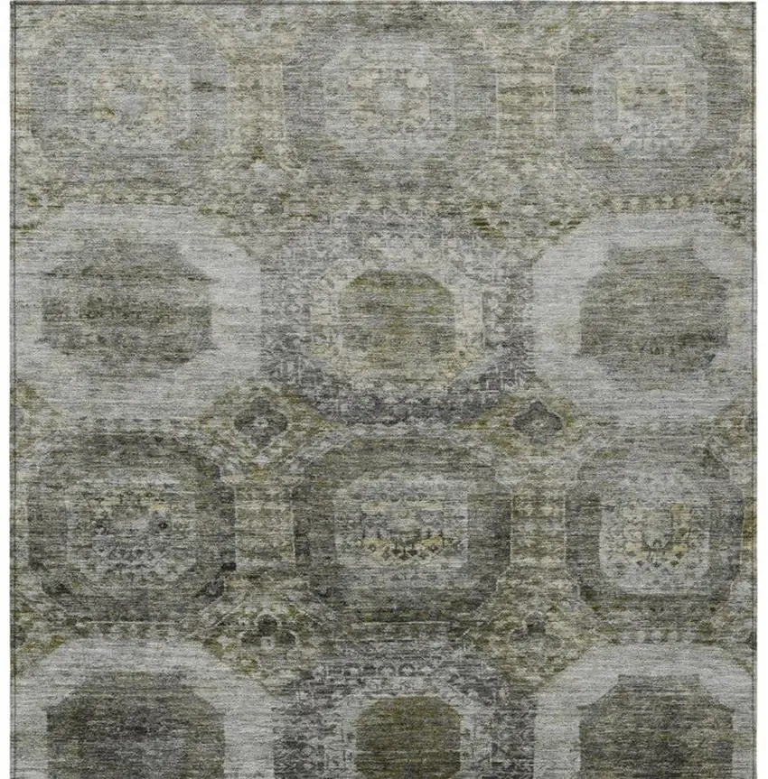 Pewter And Silver Medallion Washable Indoor Outdoor Area Rug Photo 4