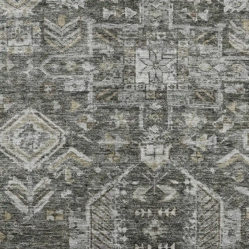 Pewter And Silver Medallion Washable Indoor Outdoor Area Rug Photo 2