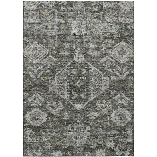 Pewter And Silver Medallion Washable Indoor Outdoor Area Rug Photo 1