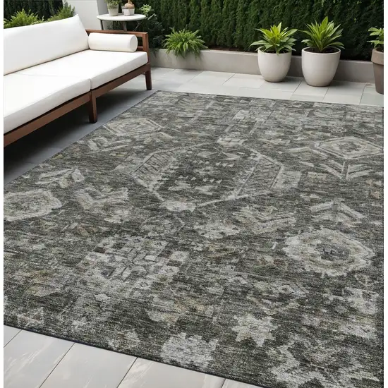Pewter And Silver Medallion Washable Indoor Outdoor Area Rug Photo 1