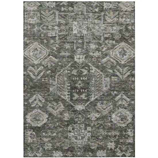 Pewter And Silver Medallion Washable Indoor Outdoor Area Rug Photo 2