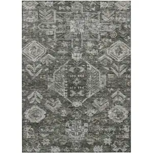 Photo of Pewter And Silver Medallion Washable Indoor Outdoor Area Rug