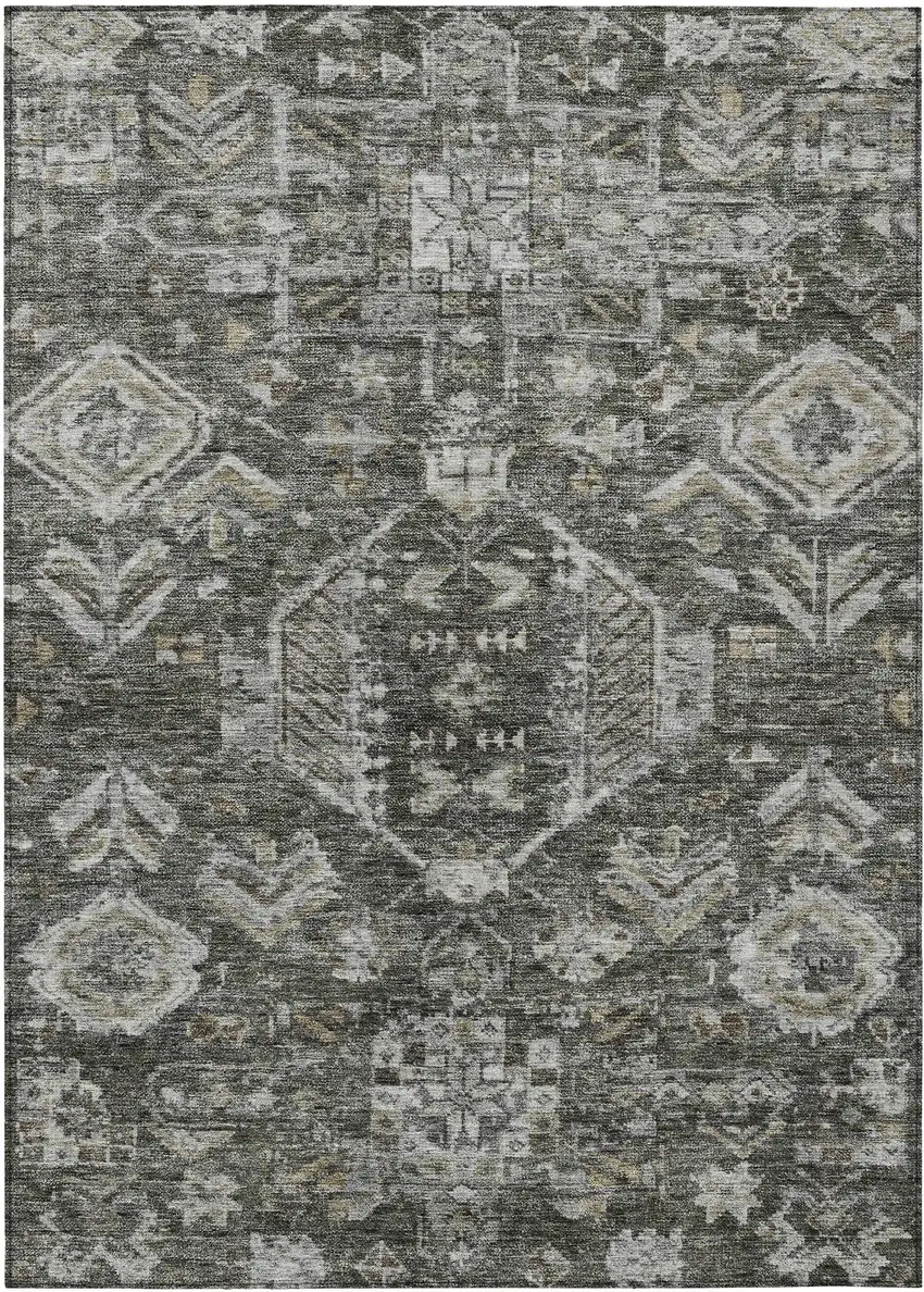 Pewter And Silver Medallion Washable Indoor Outdoor Area Rug Photo 1