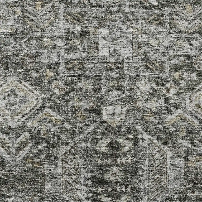 Pewter And Silver Medallion Washable Indoor Outdoor Area Rug Photo 4