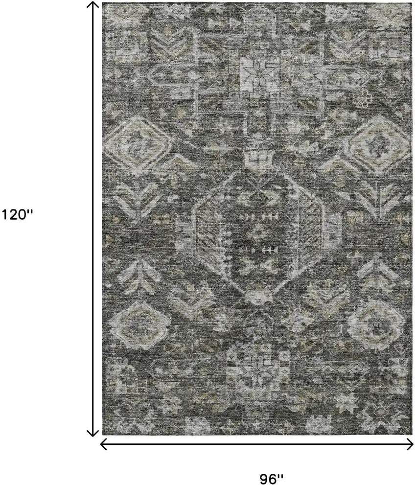 Pewter And Silver Medallion Washable Indoor Outdoor Area Rug Photo 3