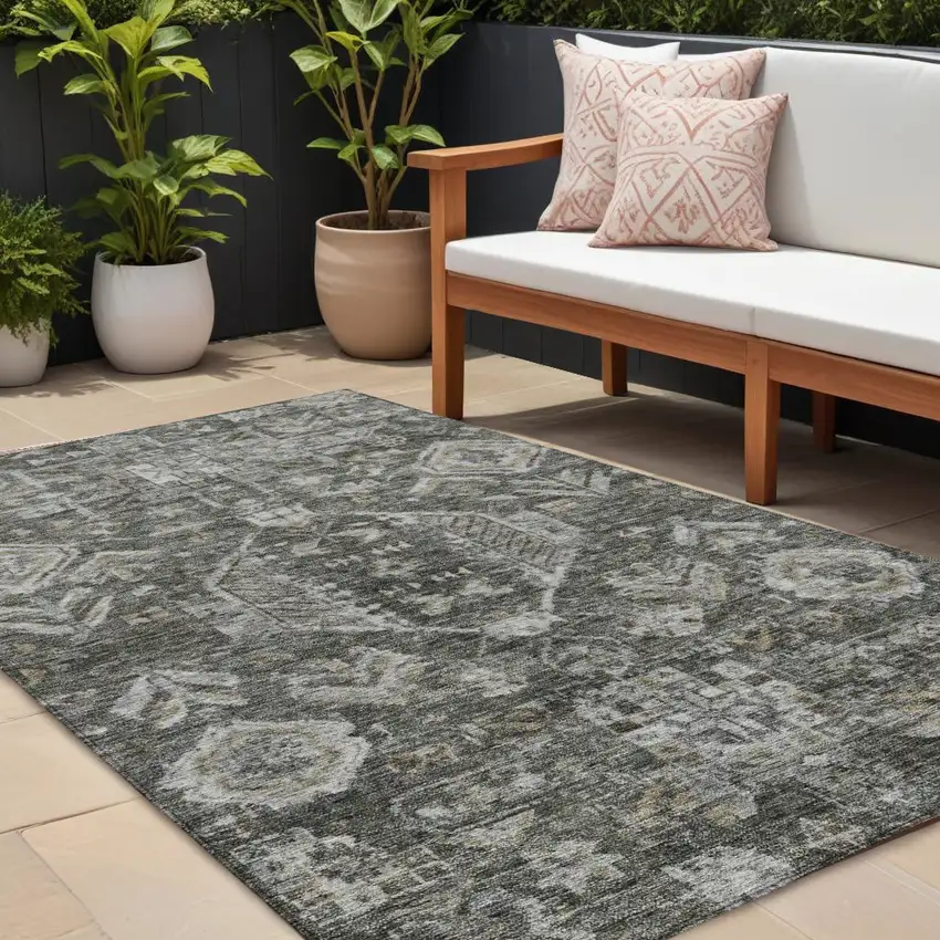 Pewter And Silver Medallion Washable Indoor Outdoor Area Rug Photo 1
