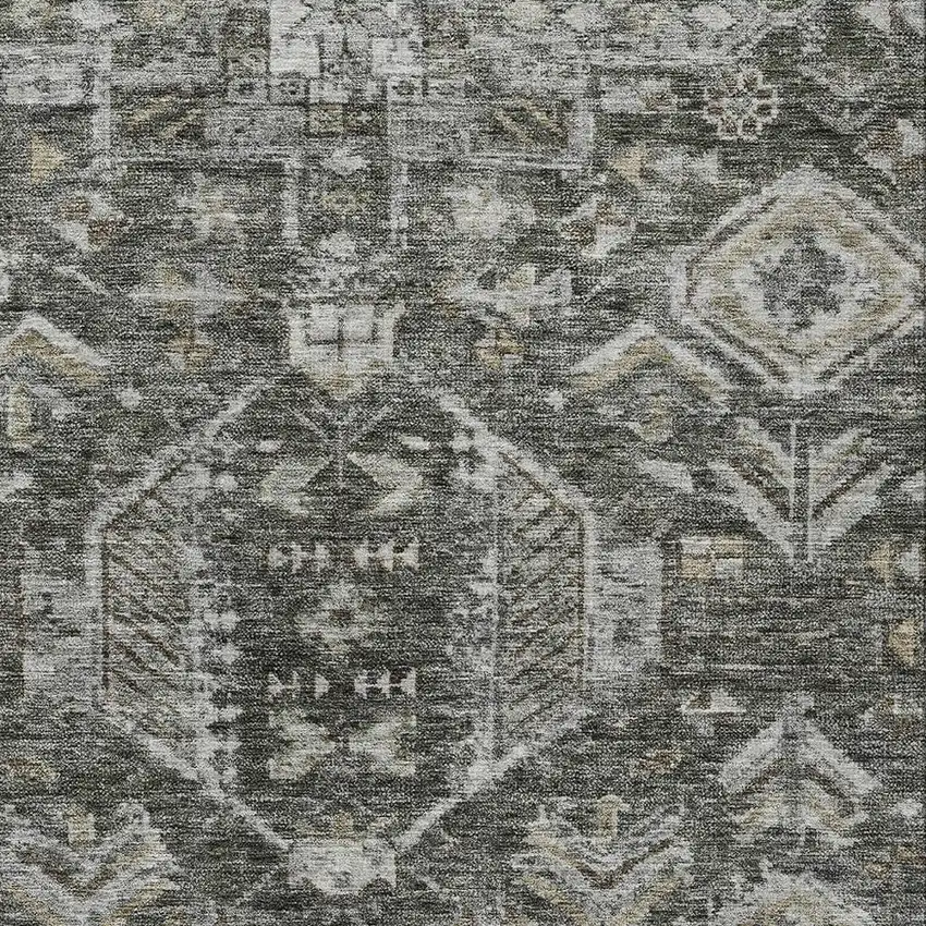 Pewter And Silver Medallion Washable Indoor Outdoor Area Rug Photo 2