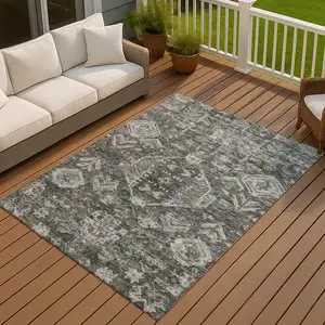 Photo of Pewter And Silver Medallion Washable Indoor Outdoor Area Rug