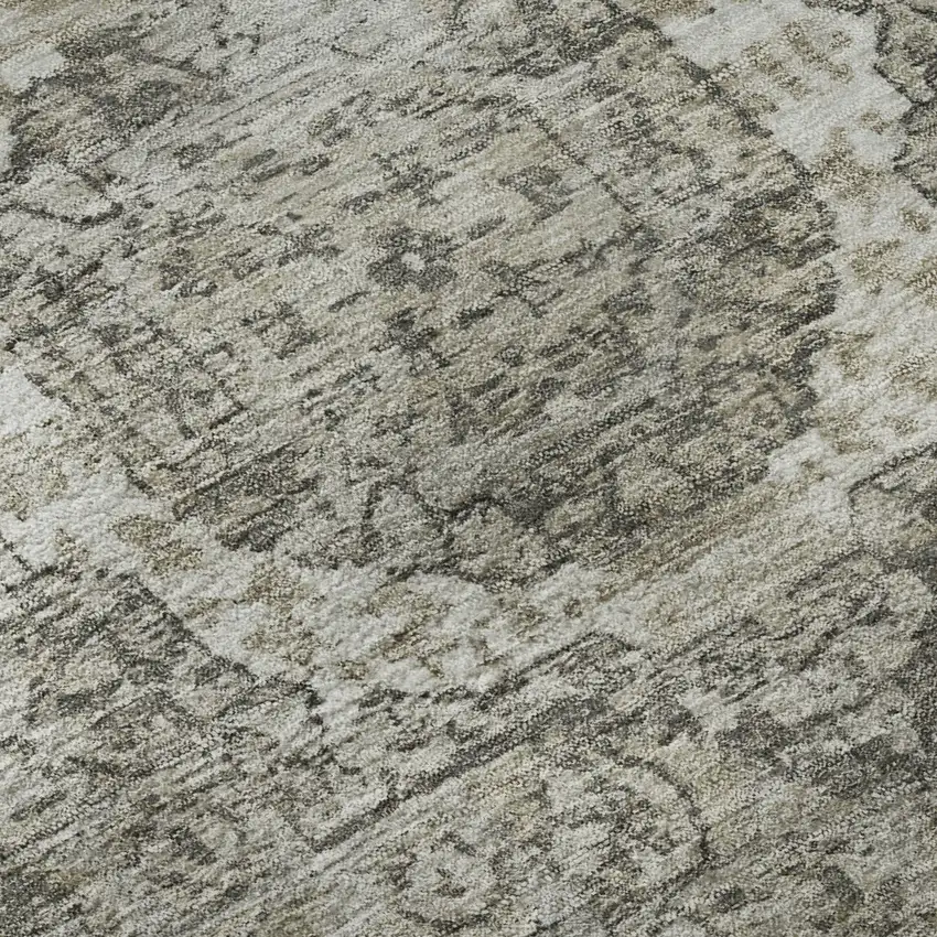 Pewter And Silver Oriental Washable Area Rug With UV Protection Photo 9