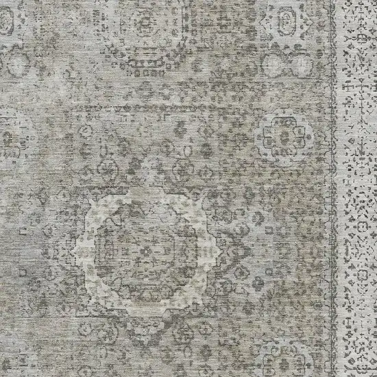 Pewter And Silver Oriental Washable Area Rug With UV Protection Photo 2