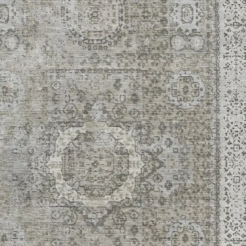 Pewter And Silver Oriental Washable Area Rug With UV Protection Photo 2