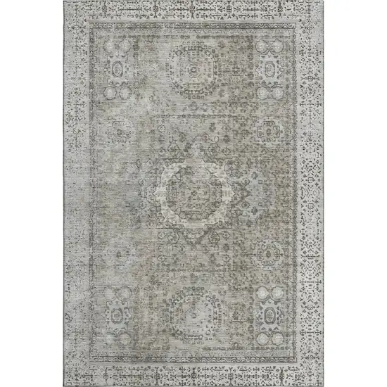 Pewter And Silver Oriental Washable Area Rug With UV Protection Photo 1