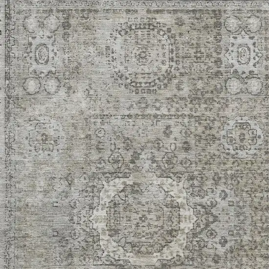 Pewter And Silver Oriental Washable Area Rug With UV Protection Photo 2