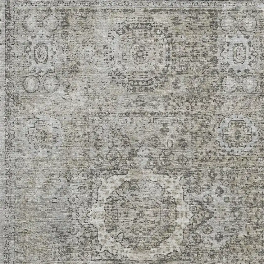Pewter And Silver Oriental Washable Area Rug With UV Protection Photo 2