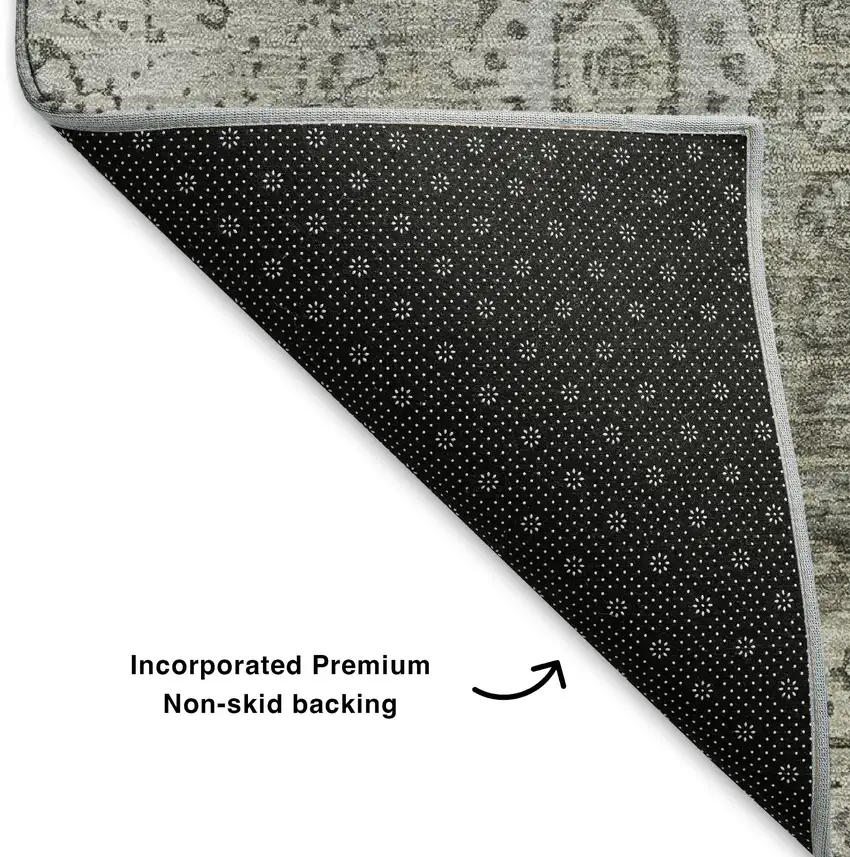 Pewter And Silver Oriental Washable Area Rug With UV Protection Photo 6