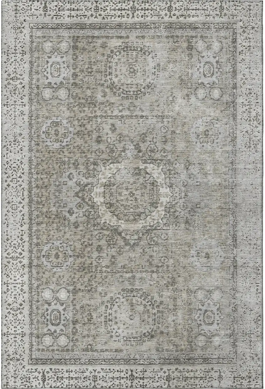 Pewter And Silver Oriental Washable Area Rug With UV Protection Photo 3